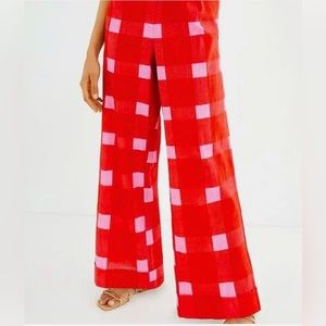 Anthropologie Red and Pink Checkered Pants
